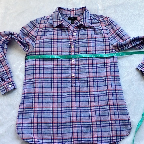 Like New J. Crew Purple Lilac Plaid Gathered Button Up Popover Shirt Top Size 0 - Picture 4 of 8